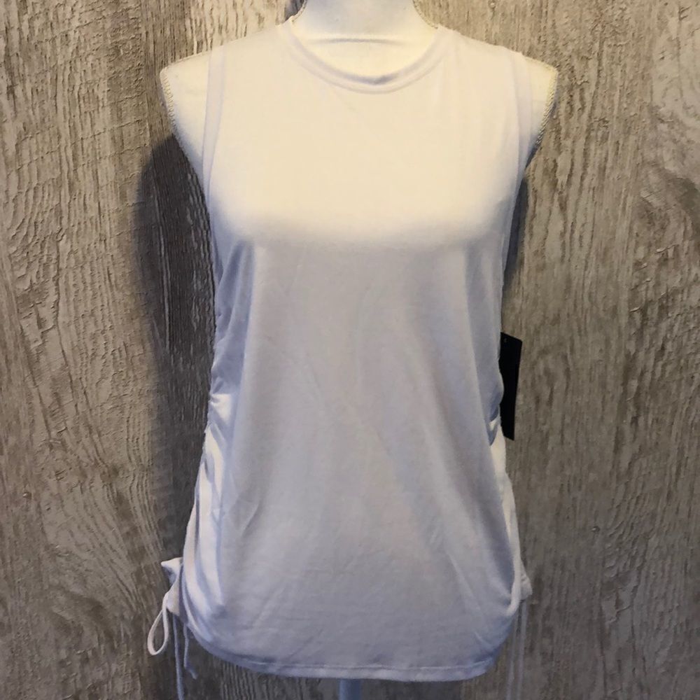 Nux White Tank Top with Cinched Ties at Sides